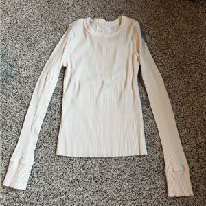 Women's Cream Ribbed Long Sleeve Top